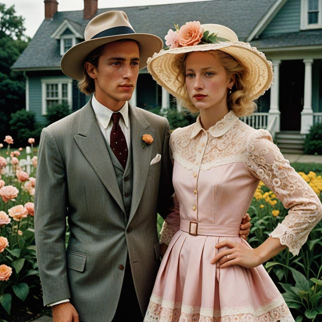 Elegant Crossdressing Scene in Pastel Hues