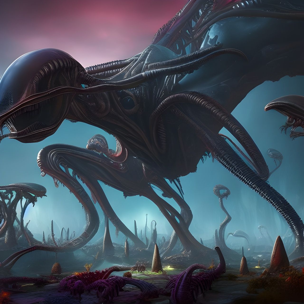 Alien Zoo on Distant Planet: Digital Sci-Fi Art