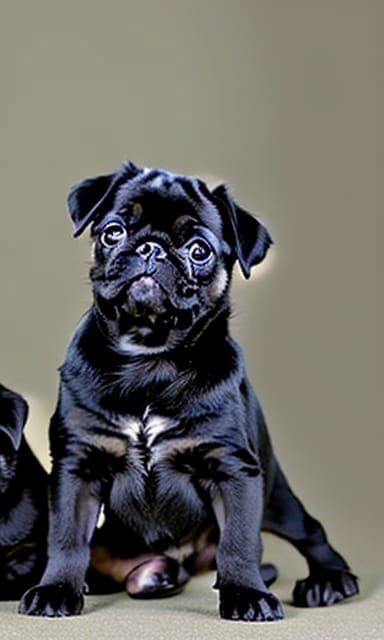 Photorealistic Black Pug Puppies Playing