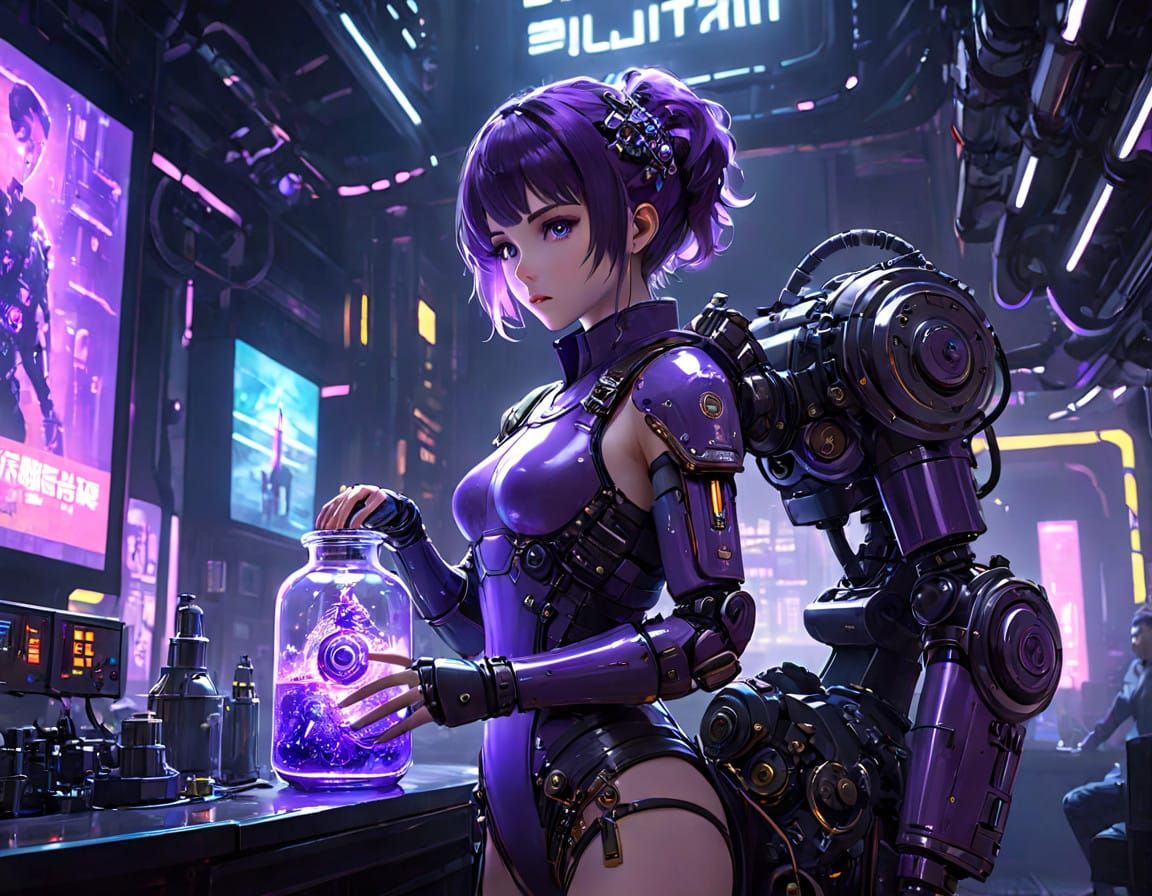 Cyberpunk Scientist with Glass Prosthetic