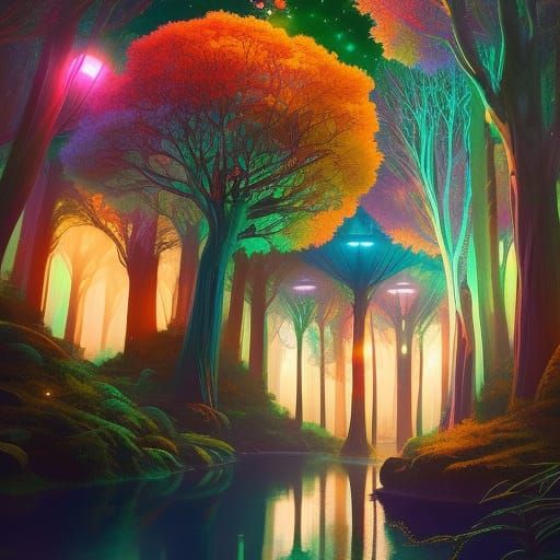 Bioluminescent Forest at Night: A Fantasy Landscape
