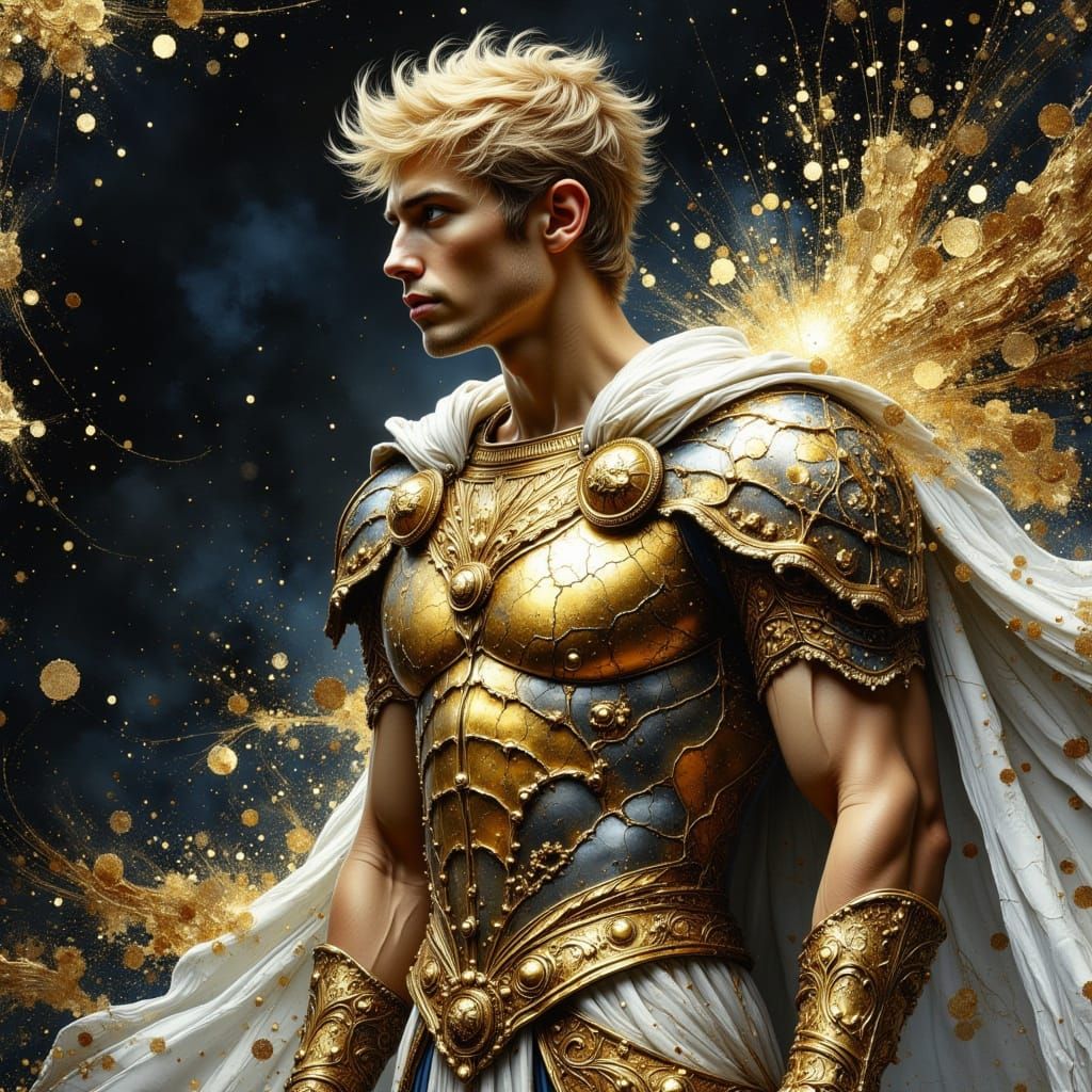 Majestic Greek Hero in Shimmering Golden Light