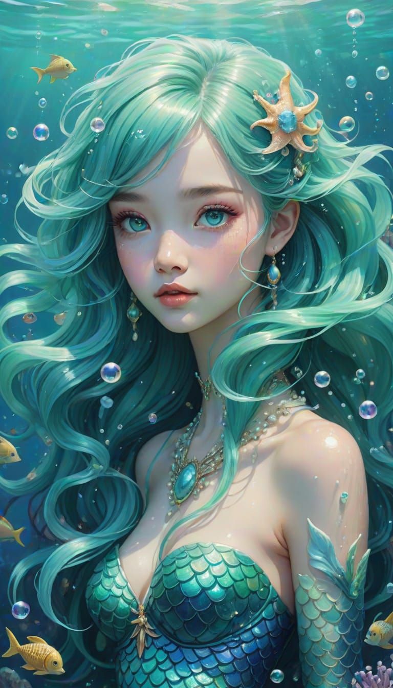 Surreal Aquatic Goddess in Vibrant Pastel Colors