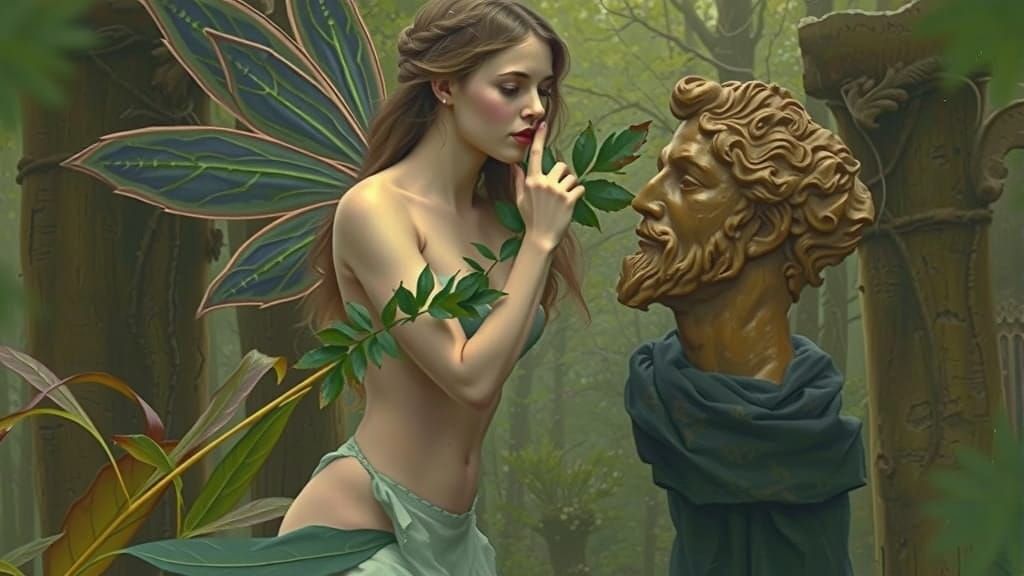 Blond Fairy Woman in Forest, Pre-Raphaelite Style