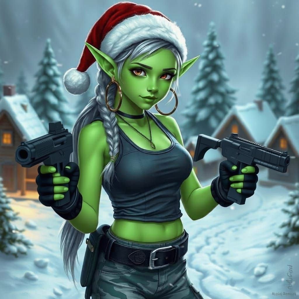 Rebel Elf Warrior with Uzis in Arctic Village