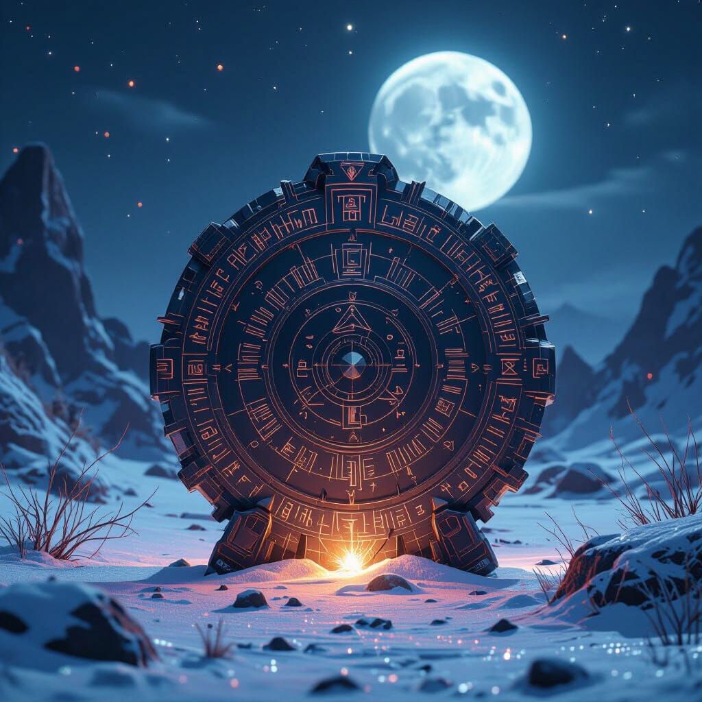 Mystical Diamond Blade Shines Under Winter Moon