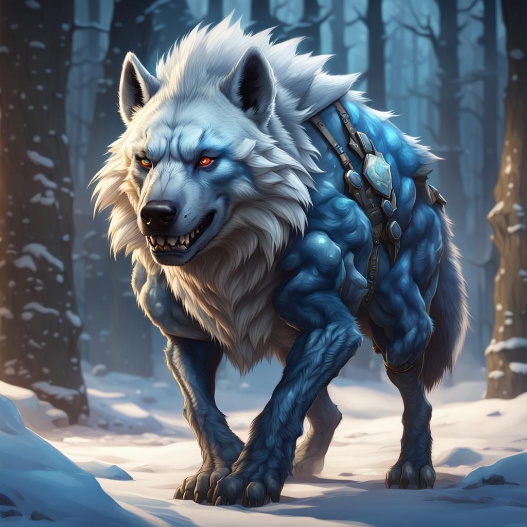 Winter Warg Portrait: Fantasy Creature in Digital Art Style