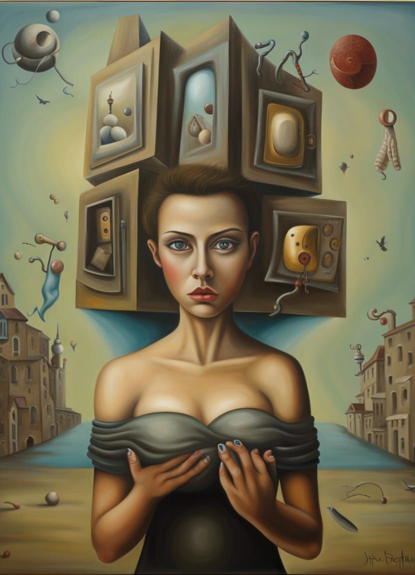 Surrealist Oil Painting: Plays the Distracting