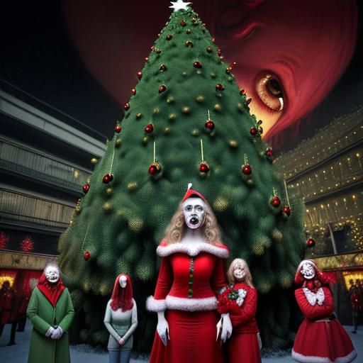 Horrific Christmas Tree with Human Heads, 1970s Horror