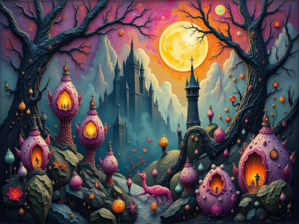 Alien Jungle with Bioluminescent Flora and Crystalline Struc...