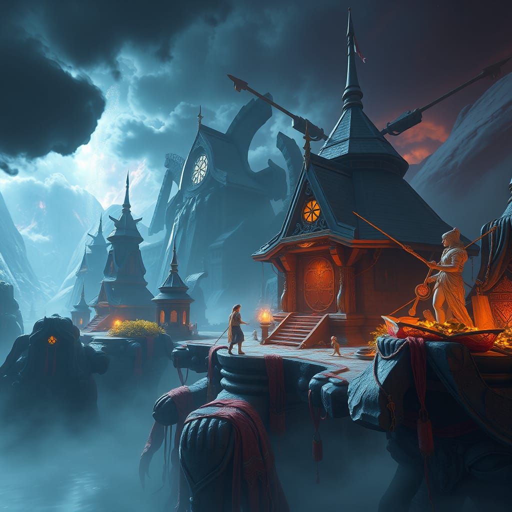 Epic Fantasy Mace Concept Art in Deep Colors