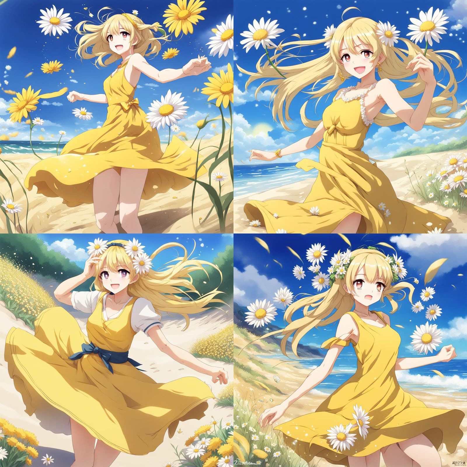 Girl Dancing with Daisies: An Anime-Inspired Art