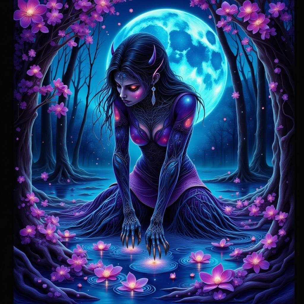 Demonic Fae in Moonlight: Iridescent Pop Art