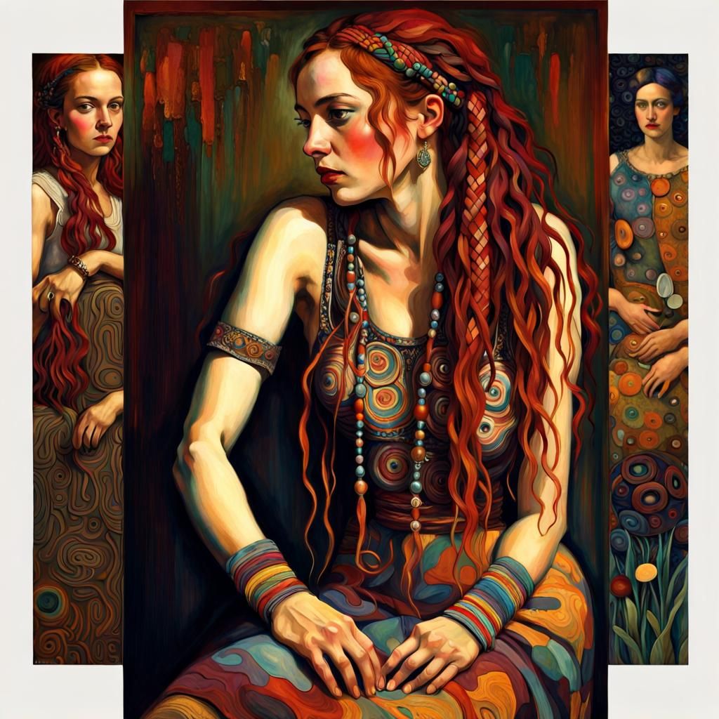 Intricate Woman with Braids in Bohemian Style