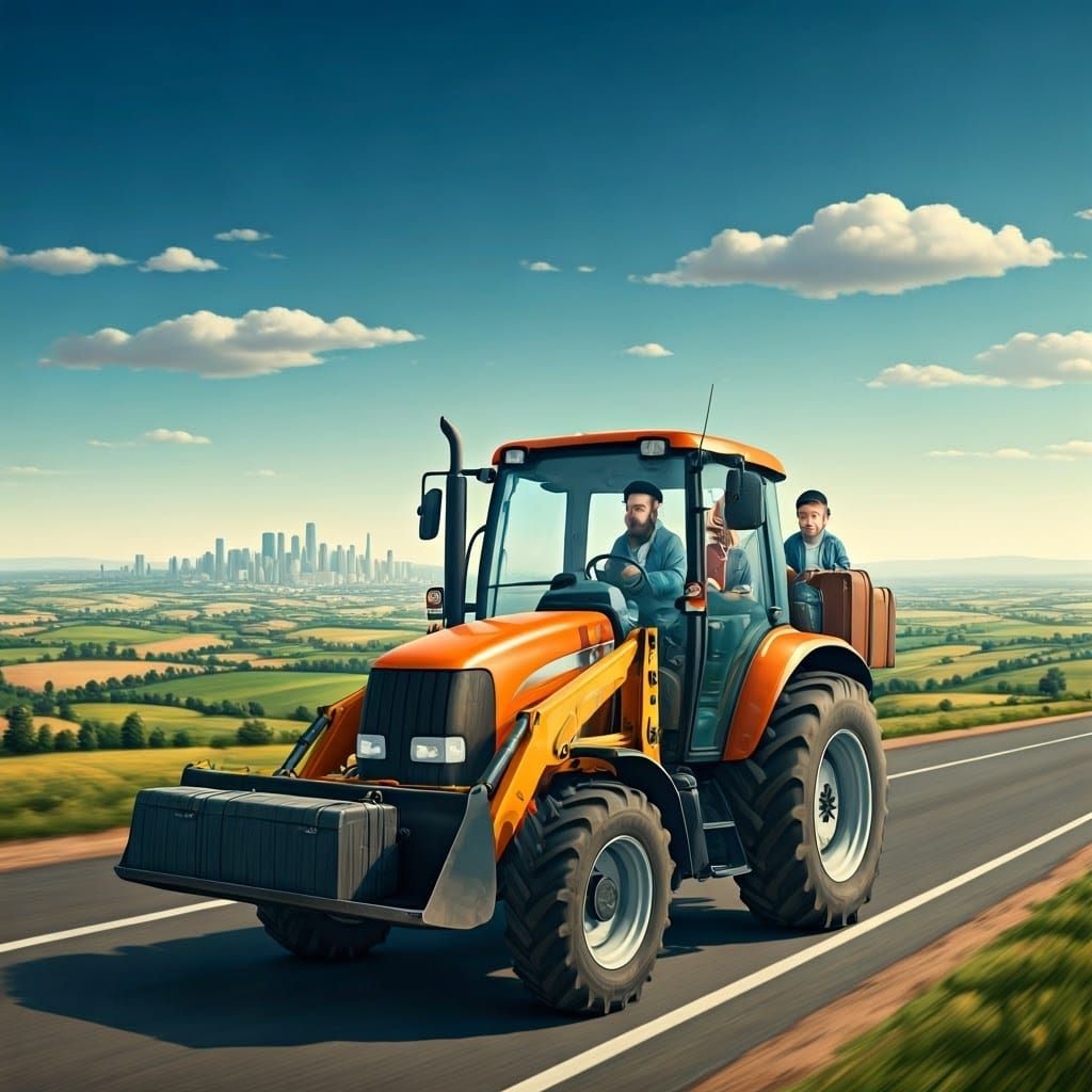Rural Road Journey in a Vintage Tractor