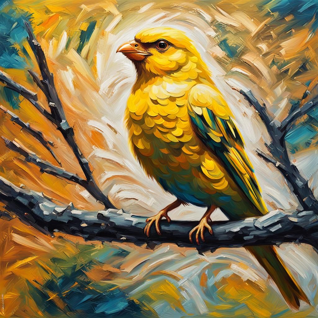 Expressionist Canary Portrait in Neo-Impressionism Style