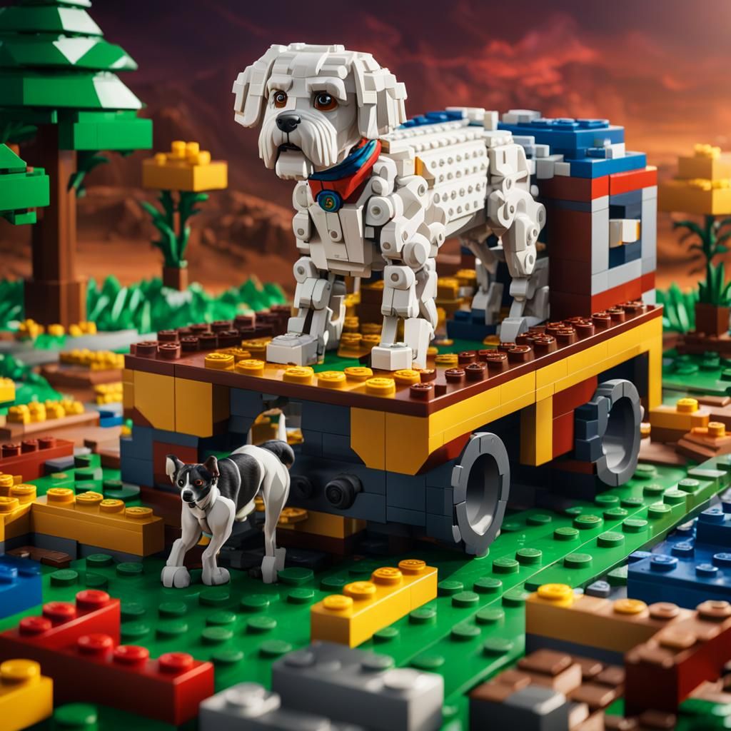 Dog Transformation into Lego Blocks: Detailed Matte Painting