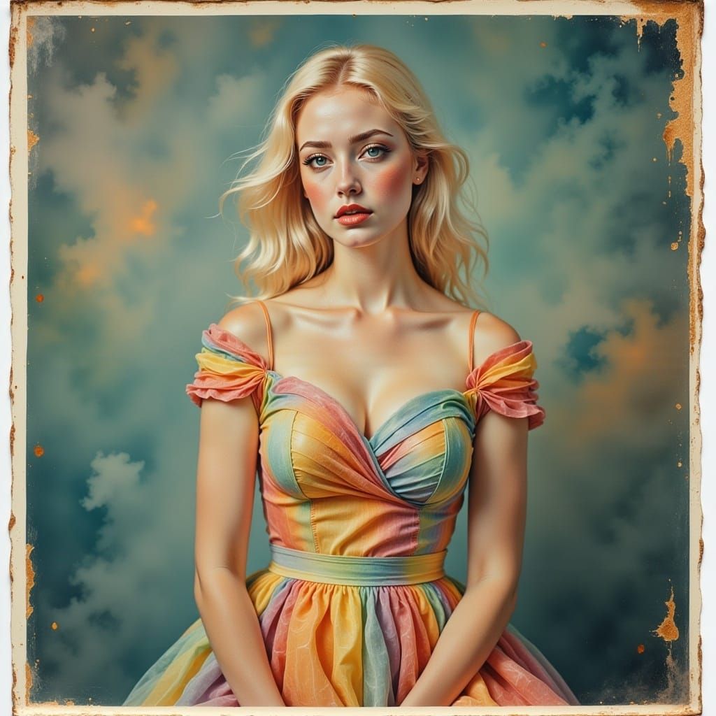 Polaroid Photo of Woman in Rainbow Dress