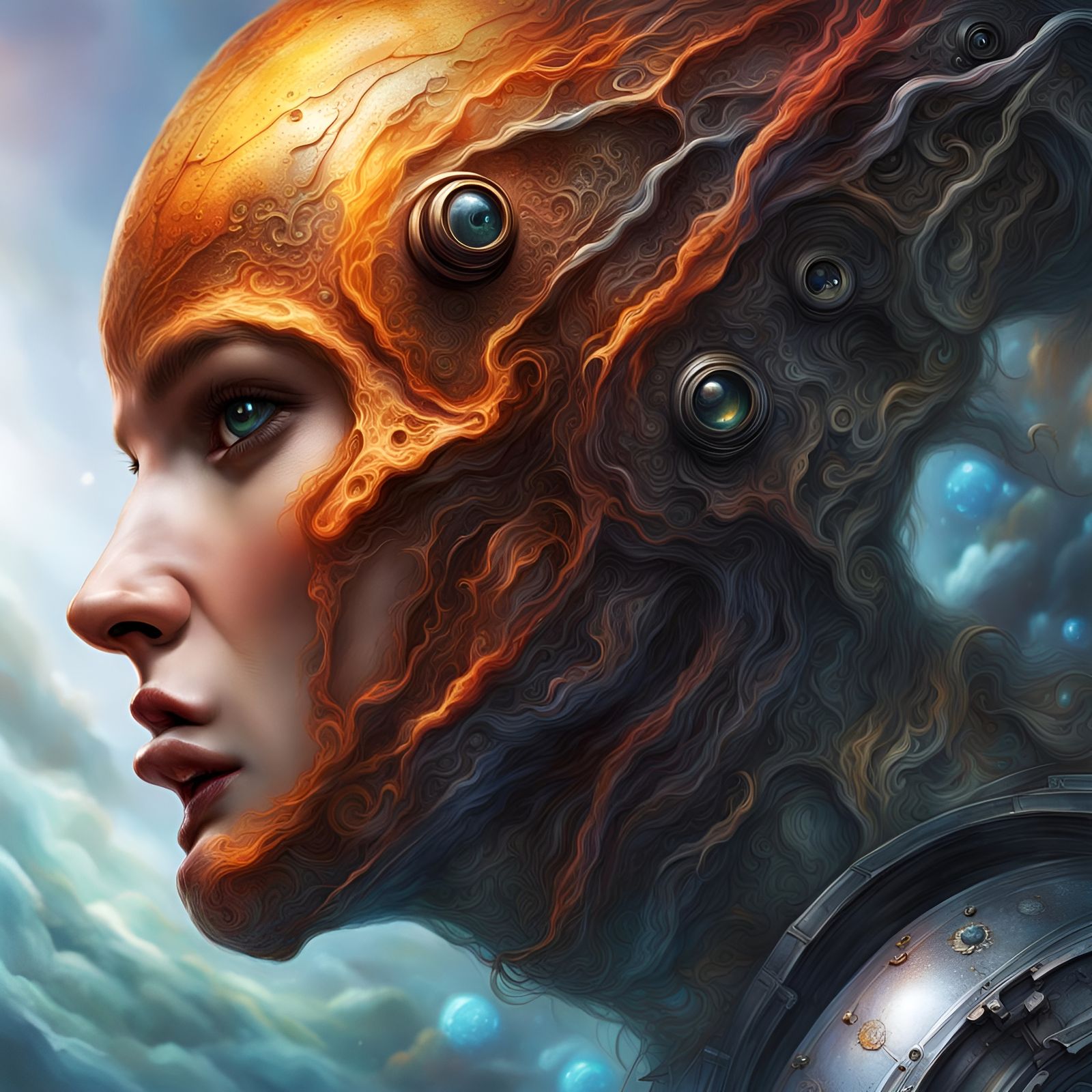 Hyperrealistic Face with Colorful Splash Art Background