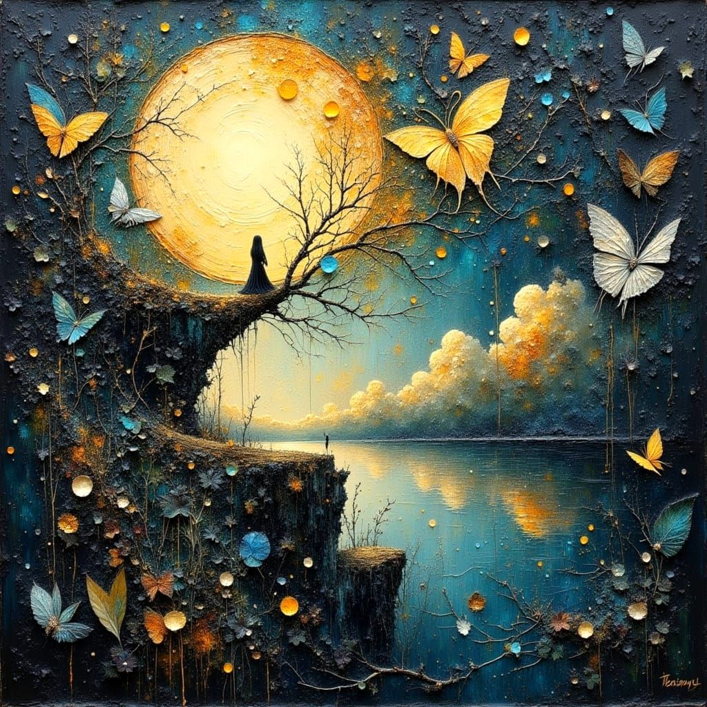 Surreal Impasto Moonlit Landscape Painting