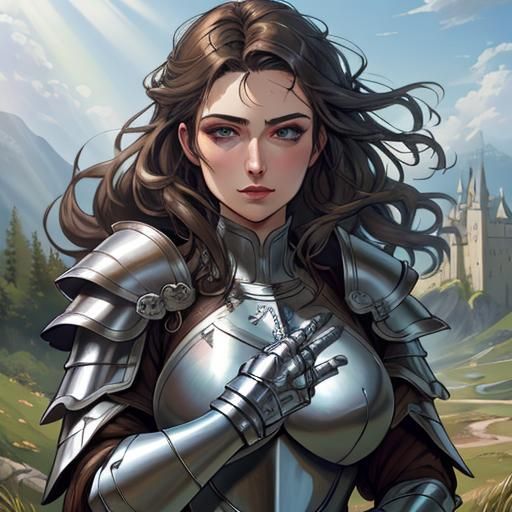 Armored Woman with Magic Sword in Digital Art