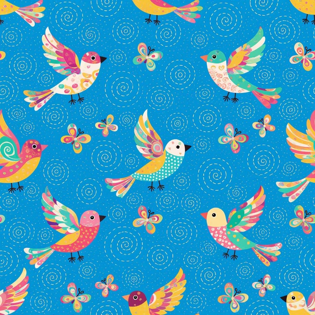 Vibrant Birds in Motion: A Whimsical Abstract Pattern