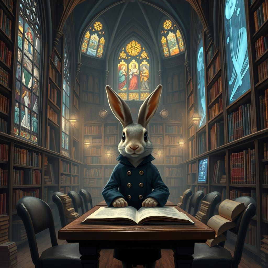 Rabbit Scholar in Gothic-Modern Library