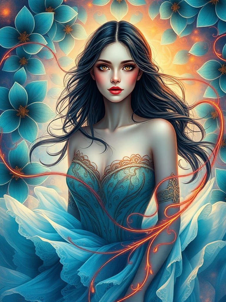 Ethereal Maiden in a Kaleidoscopic Dreamscape