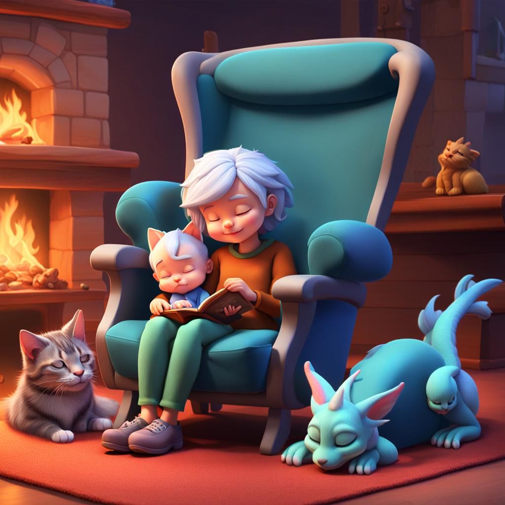 Sleeping Woman with Dragon, 3D Digital Art