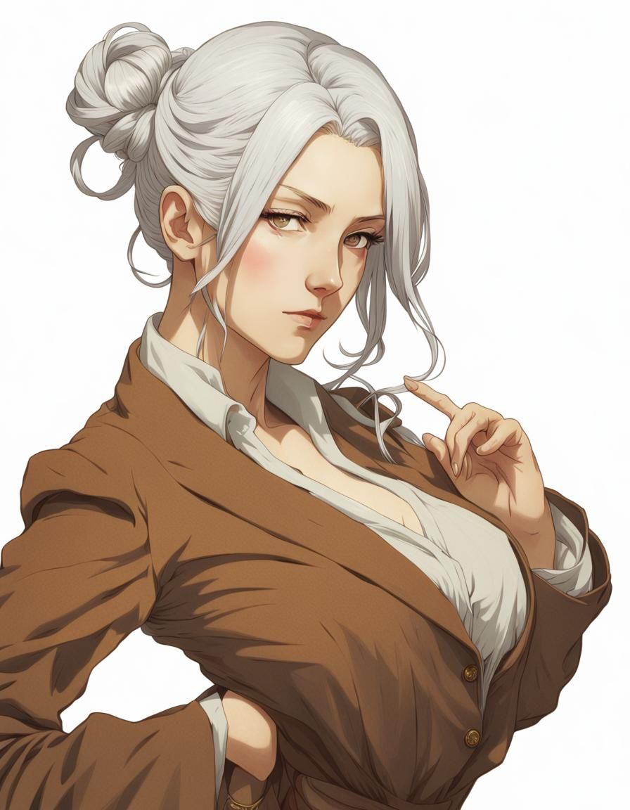 Art Nouveau Portrait of Woman with White Hair