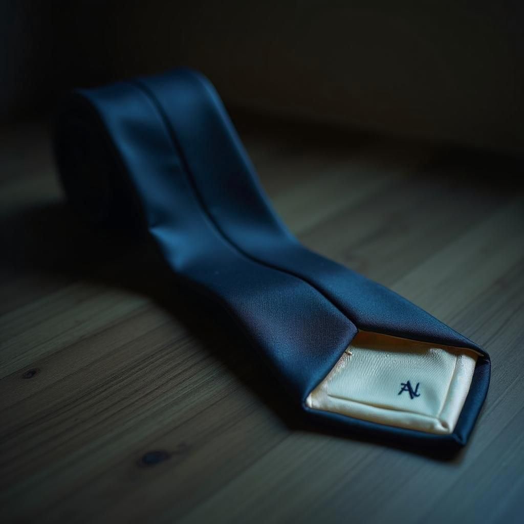 Dark Blue Tie with Silk Lining: Cinematic Still