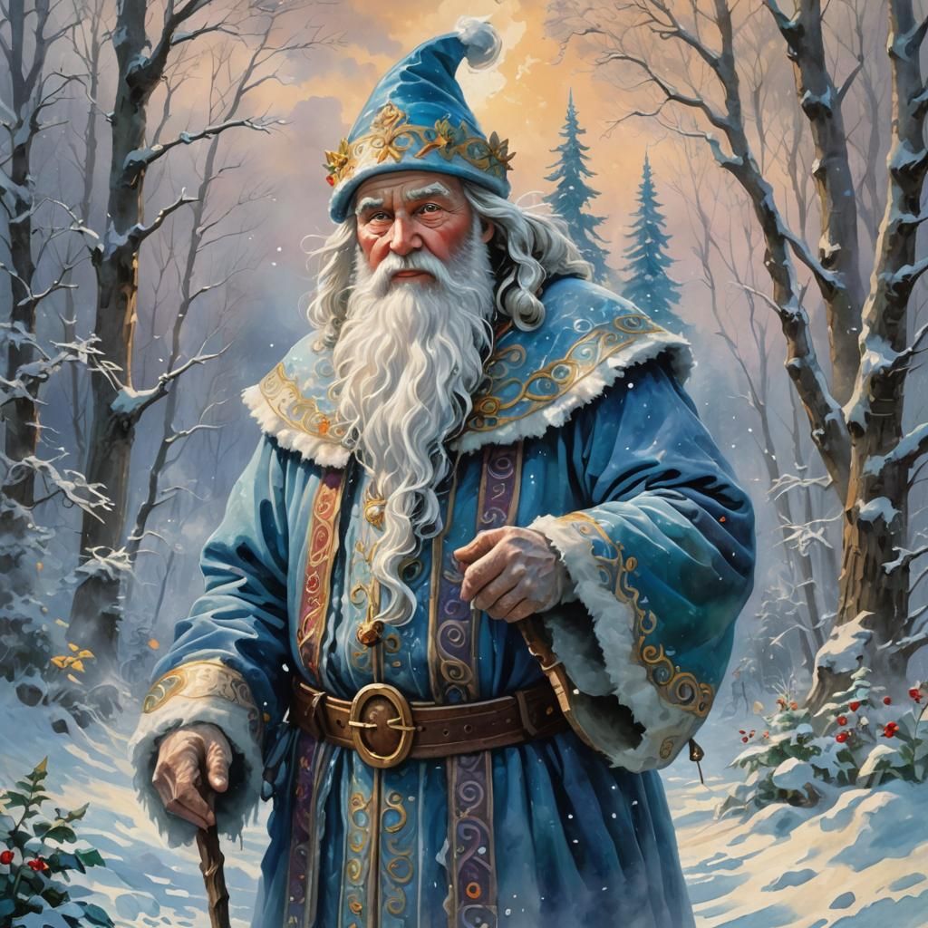 Father Frost Gouache Painting in Impressionist Style
