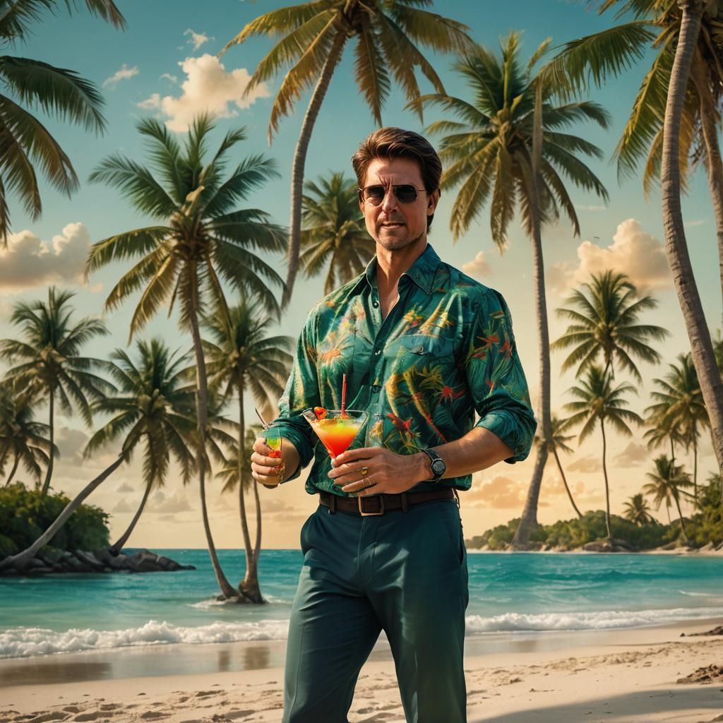 Tropical Beach Cocktail in a Matte Painting Style