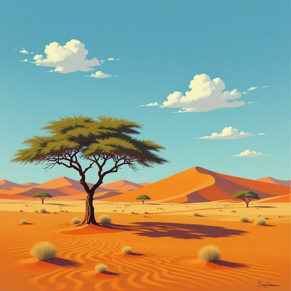 Namibian Desert Landscape in Hyperreal Style