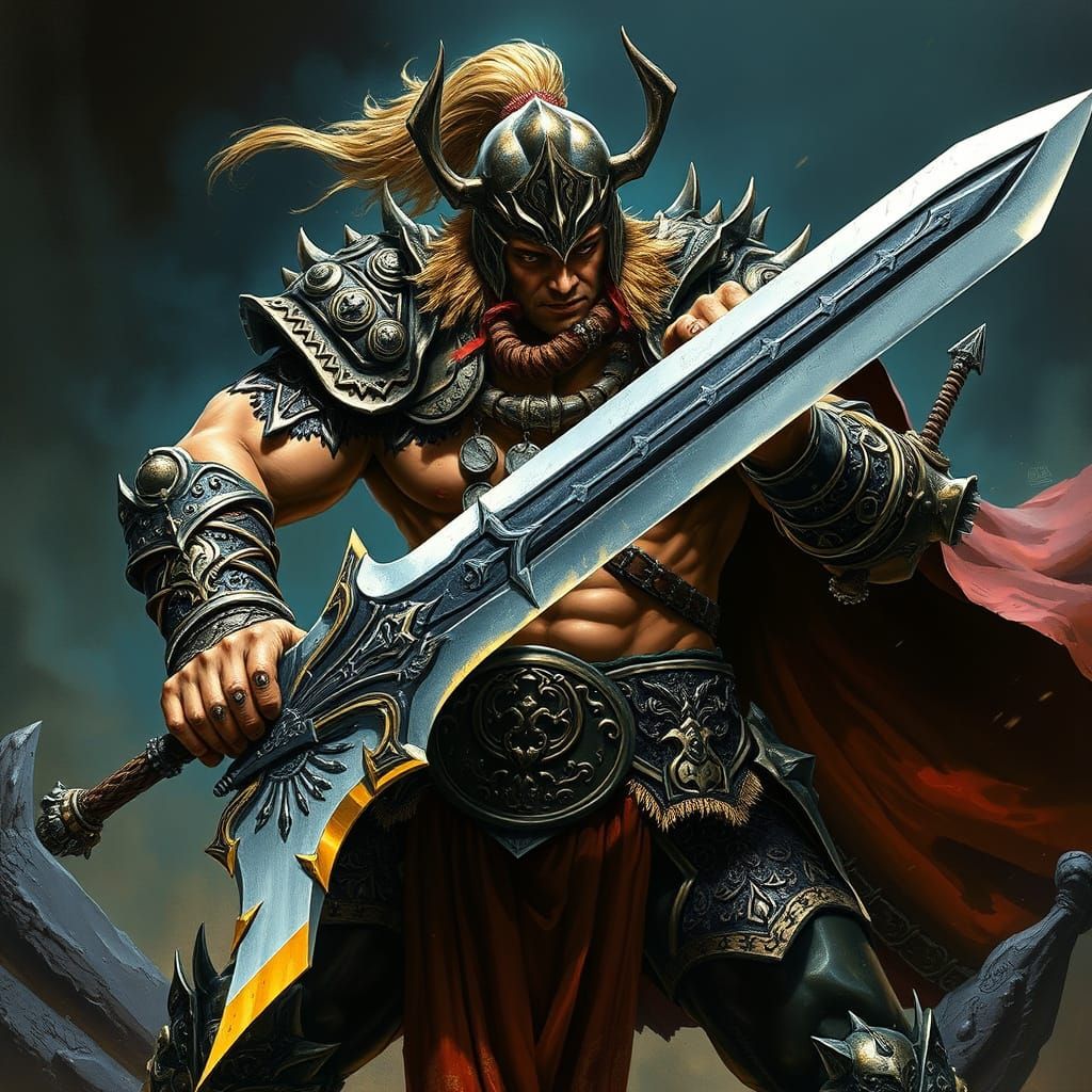 Warrior in Ornate Armor, Frozen in Battle