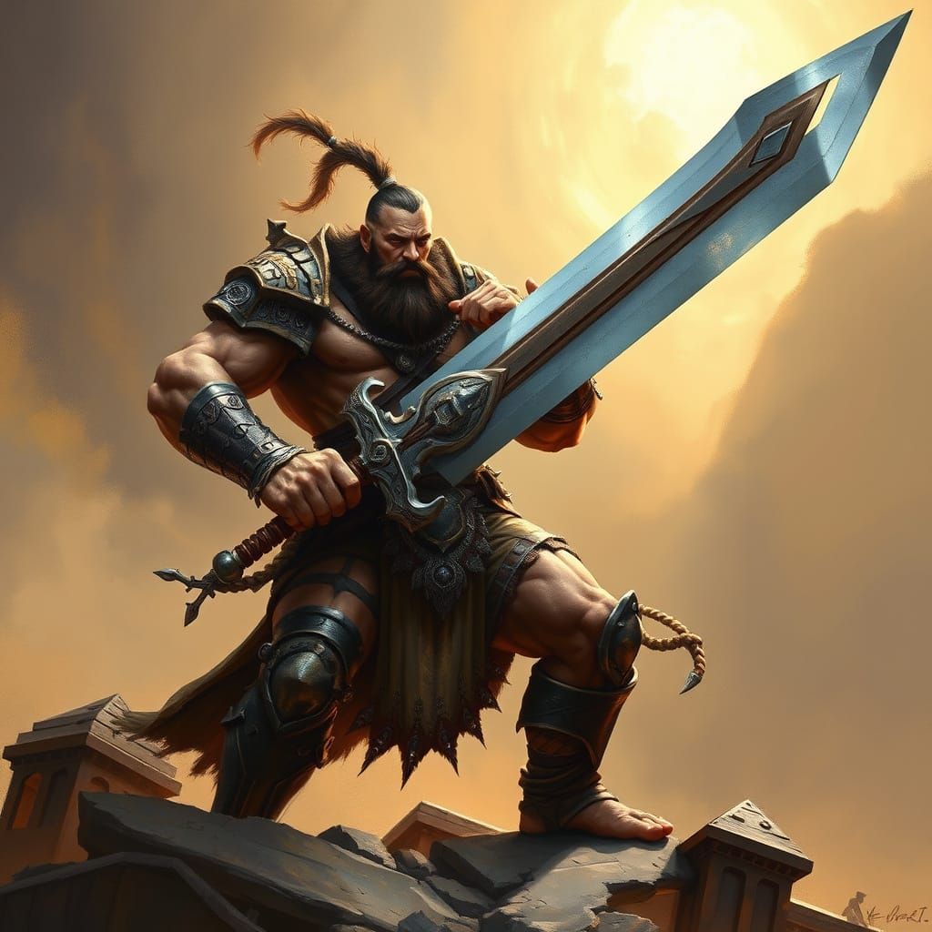 Epic Fantasy Warrior with Massive Sword