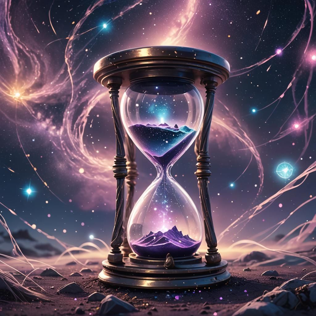 Mystical Hourglass Filled with Flowing Galaxies