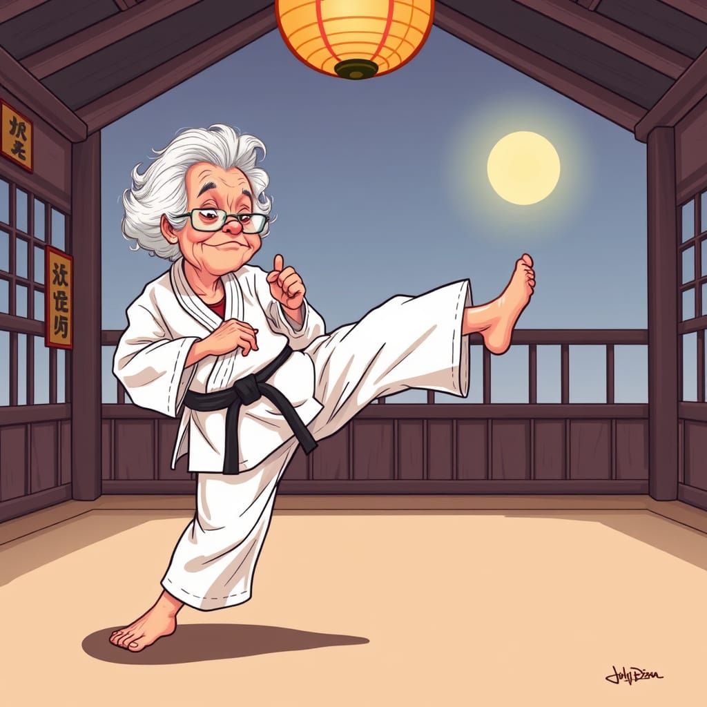 Karate Granny in Serene Dojo Art