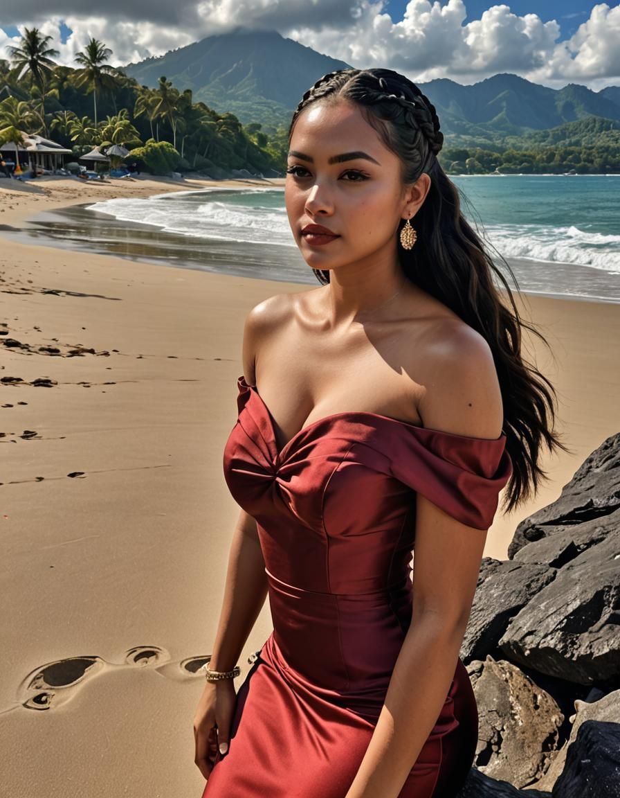 Indonesian Woman on Tropical Beach in Cubist Style