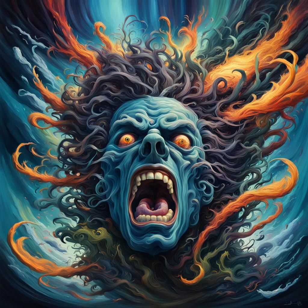 Screaming Head in Oil Painting Style