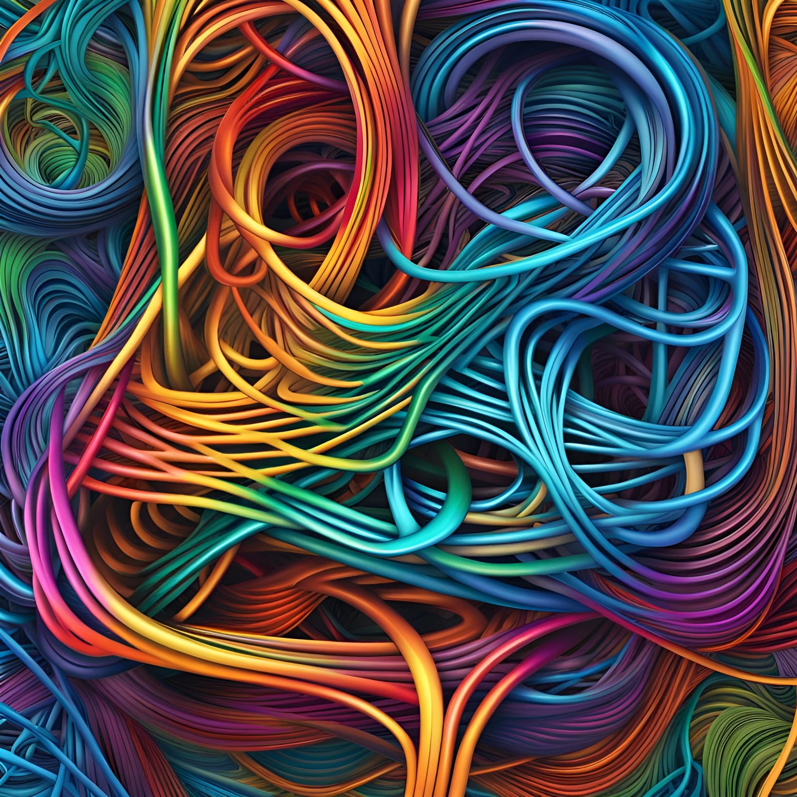 Abstract Intertwined Wires in Vivid Colors