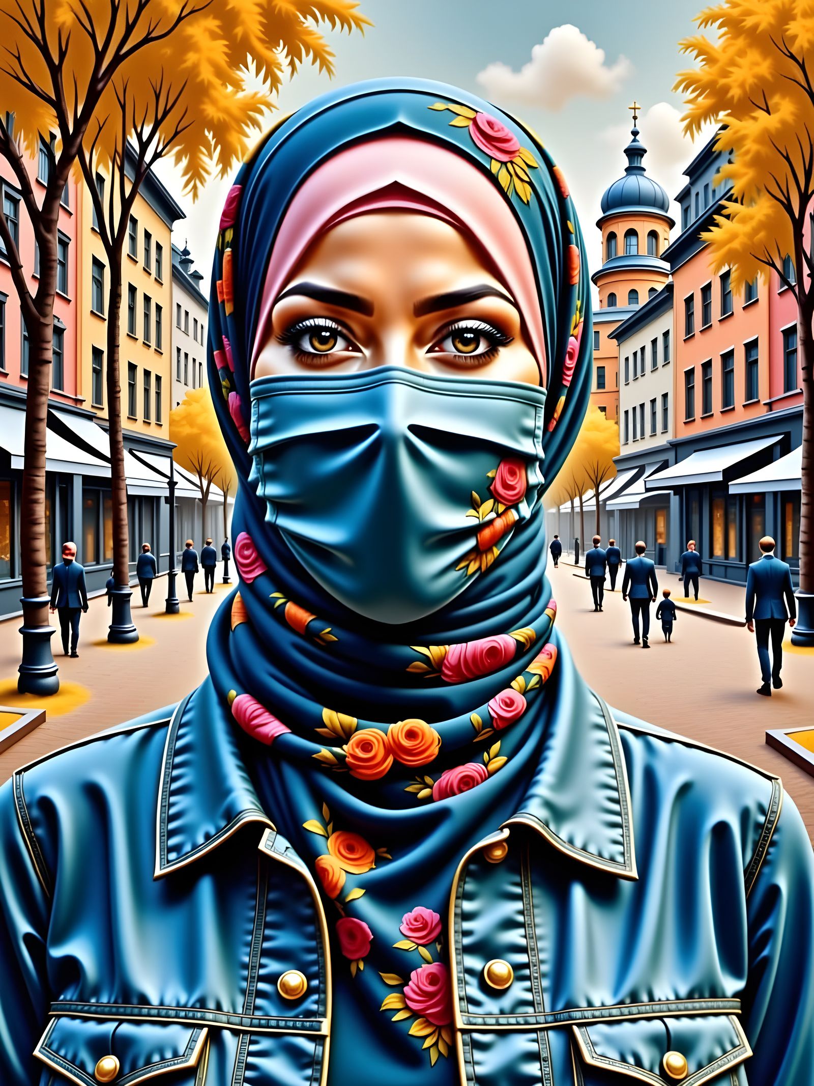 Surreal Portrait of a Young Woman in a City Park