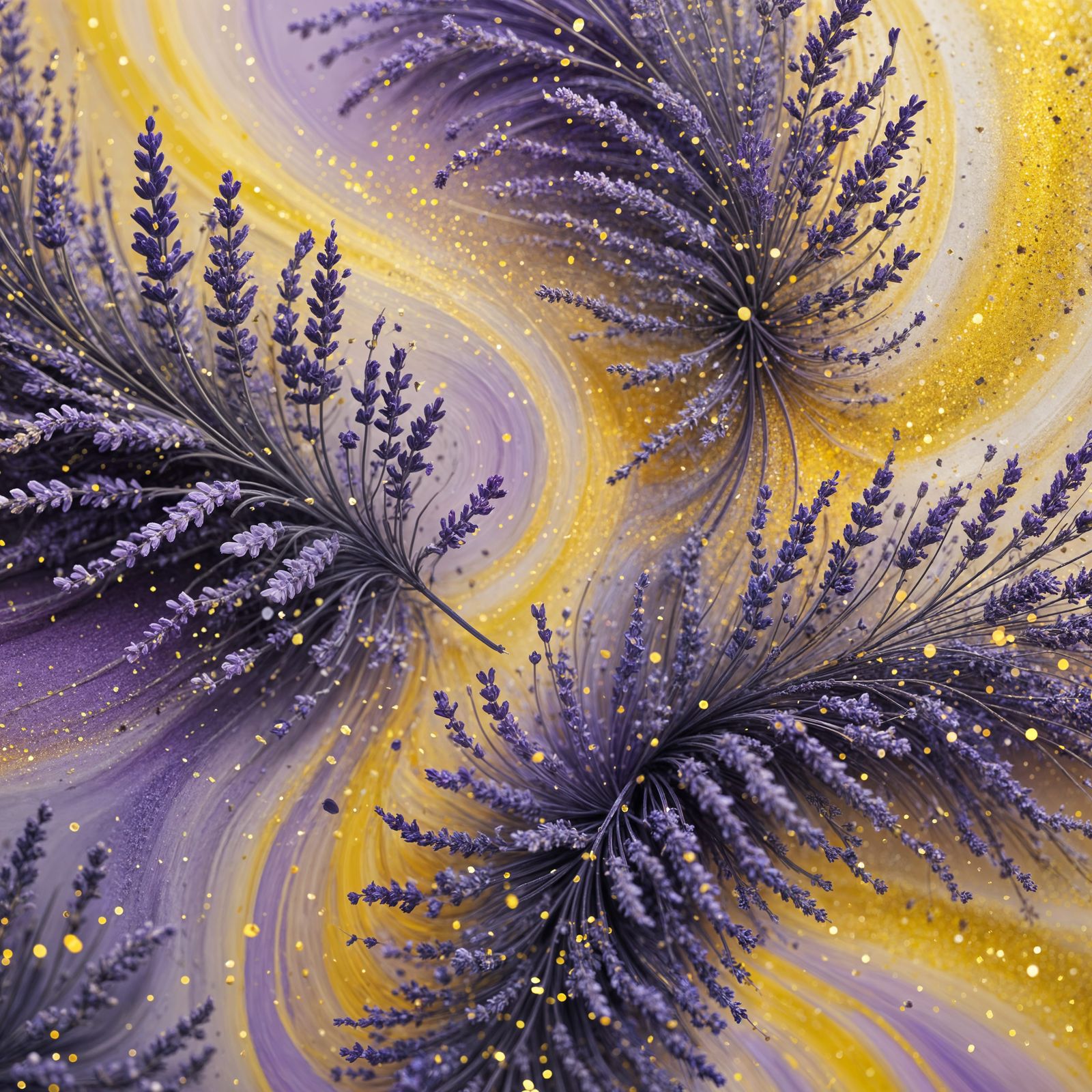 Abstract Lavender and Yellow Glitter Swirls