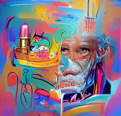 Abstract Old Man Painting, Vibrant Mixed Media Illustration