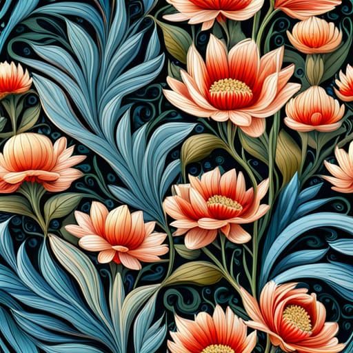 Floral Pattern in William Morris Style, Seamless, HDR