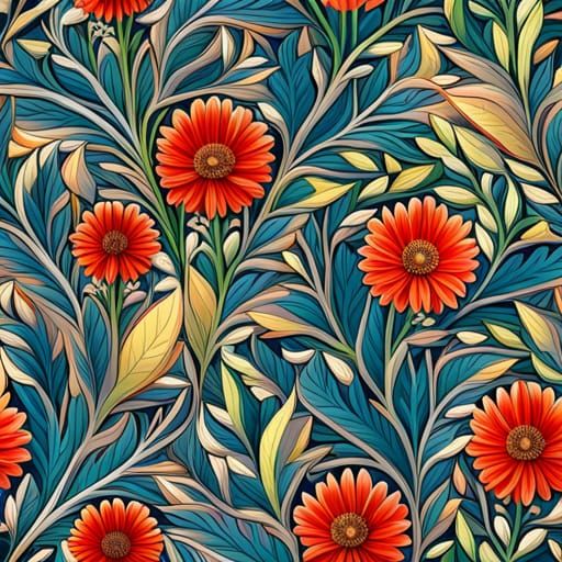 William Morris Style Seamless Floral Pattern in HDR