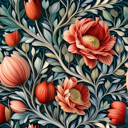Floral Pattern in William Morris Style, Seamless