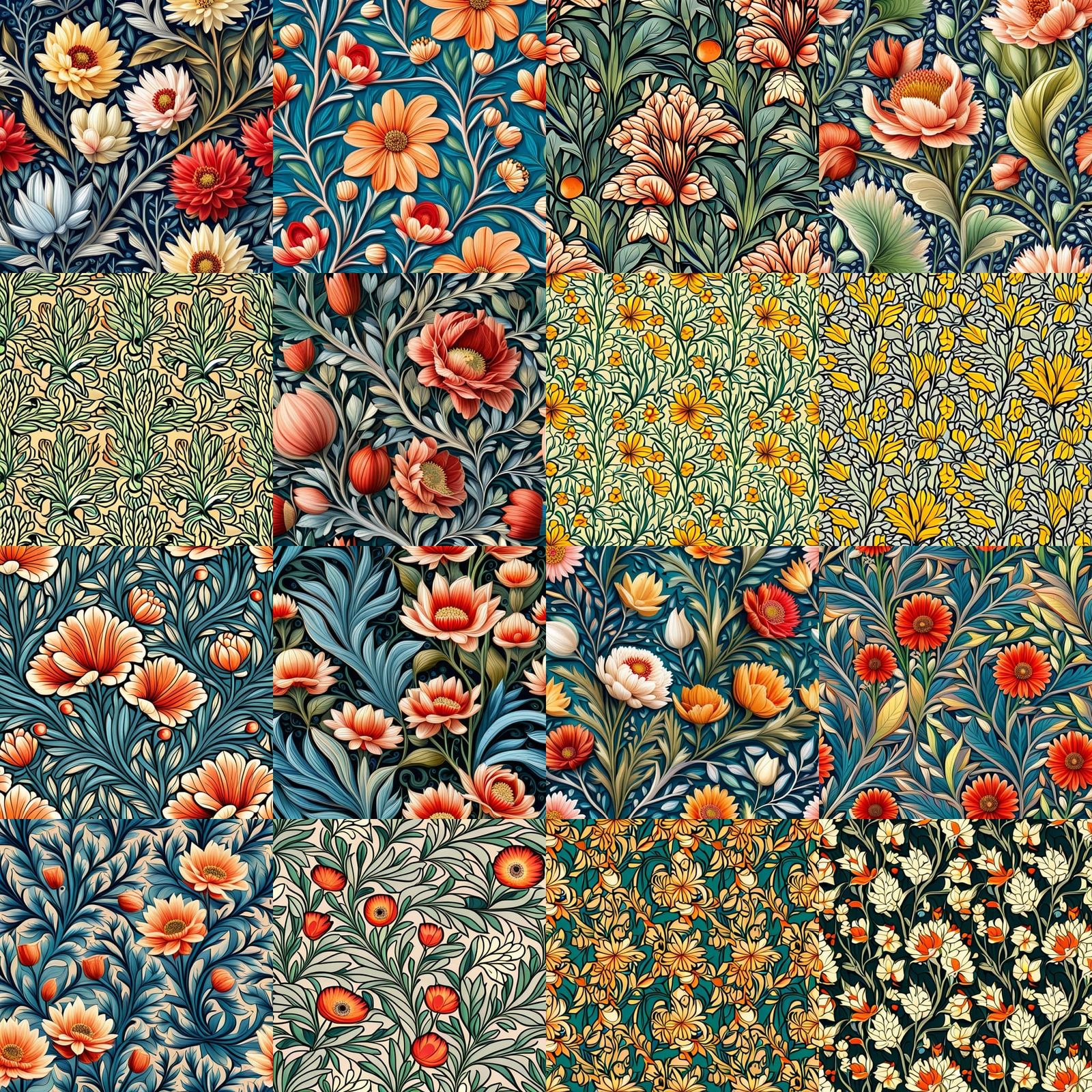 William Morris Style Floral Pattern in Light Colors