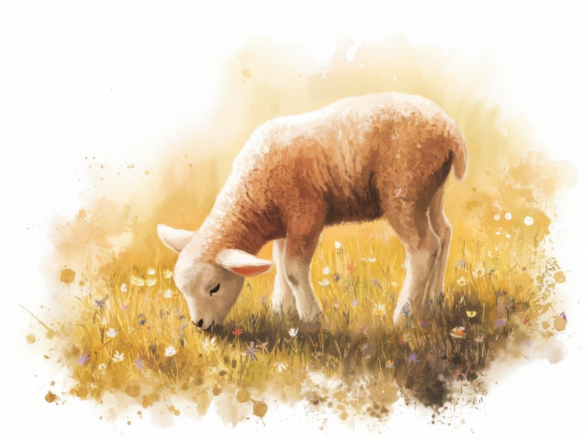 Peaceful Lamb in a Vibrant Wildflower Meadow