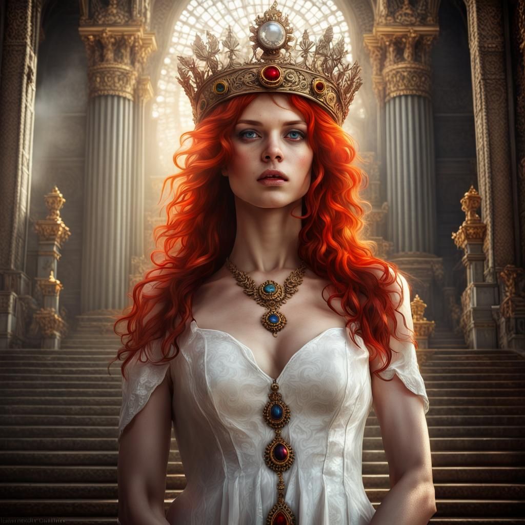 Lilith with Diamond Crown in Temple: Hyperrealistic Image